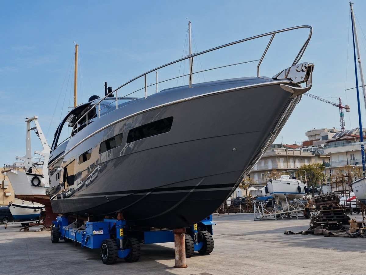 Yacht su carrello in cantiere